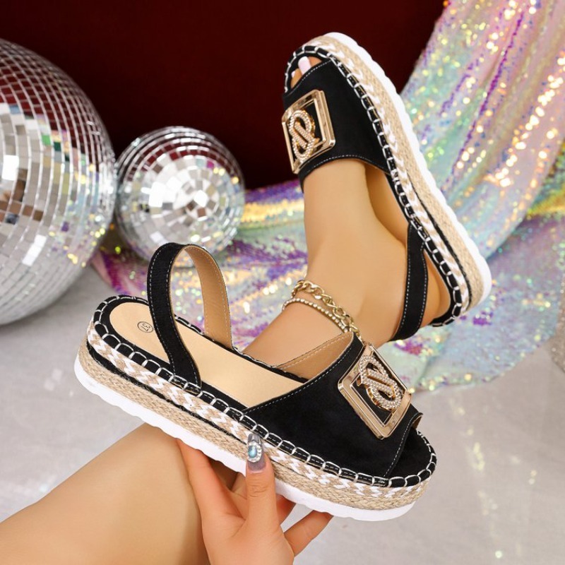 Wedge Espadrille Women - Womens Platform Espadrille Sandals Rhinestone Metal