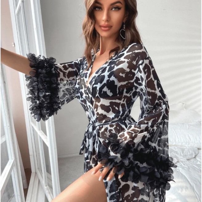 Wholesale Women Leopard Print  - Kimono Sheer Floral recension och pris