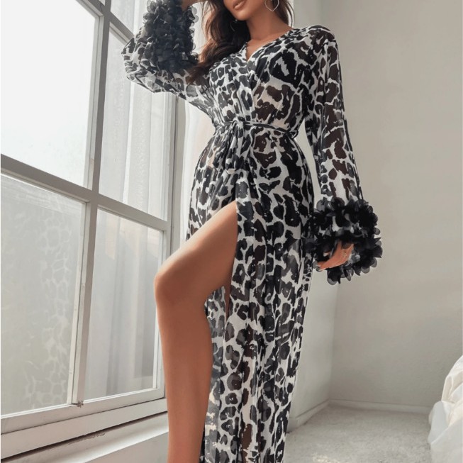 Wholesale Women Leopard Print  - Kimono Sheer Floral recension och pris