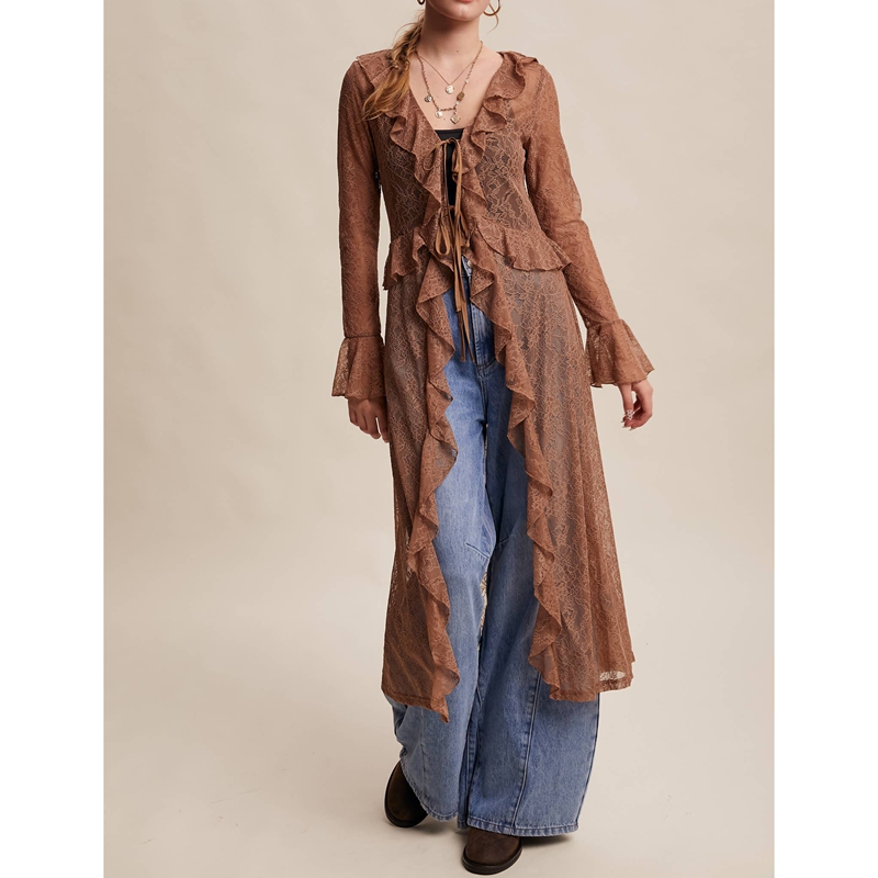 Women's Floral Lace Mesh Tie F - Kimono Sheer Floral recension och pris